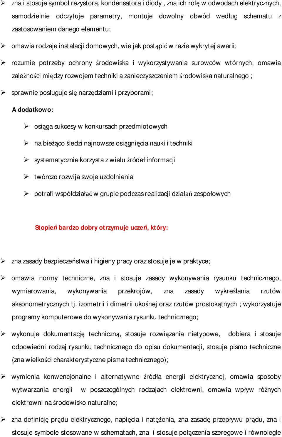 zanieczyszczeniem środowiska naturalnego ; sprawnie posługuje się narzędziami i przyborami; osiąga sukcesy w konkursach przedmiotowych na bieżąco śledzi najnowsze osiągnięcia nauki i techniki