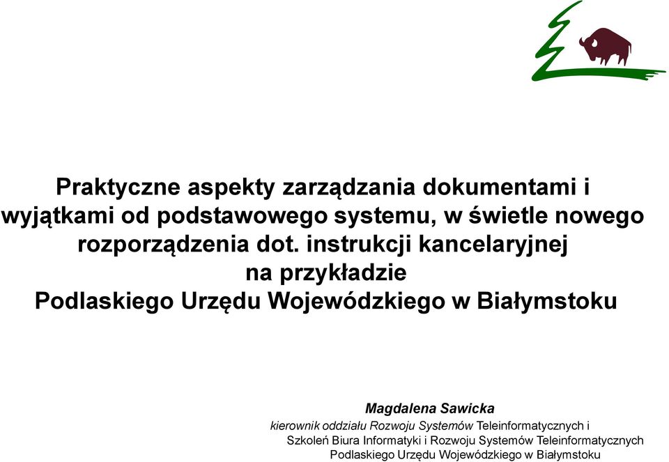 instrukcji kancelaryjnej na przykładzie Podlaskiego Urzędu Wojewódzkiego w Białymstoku Magdalena