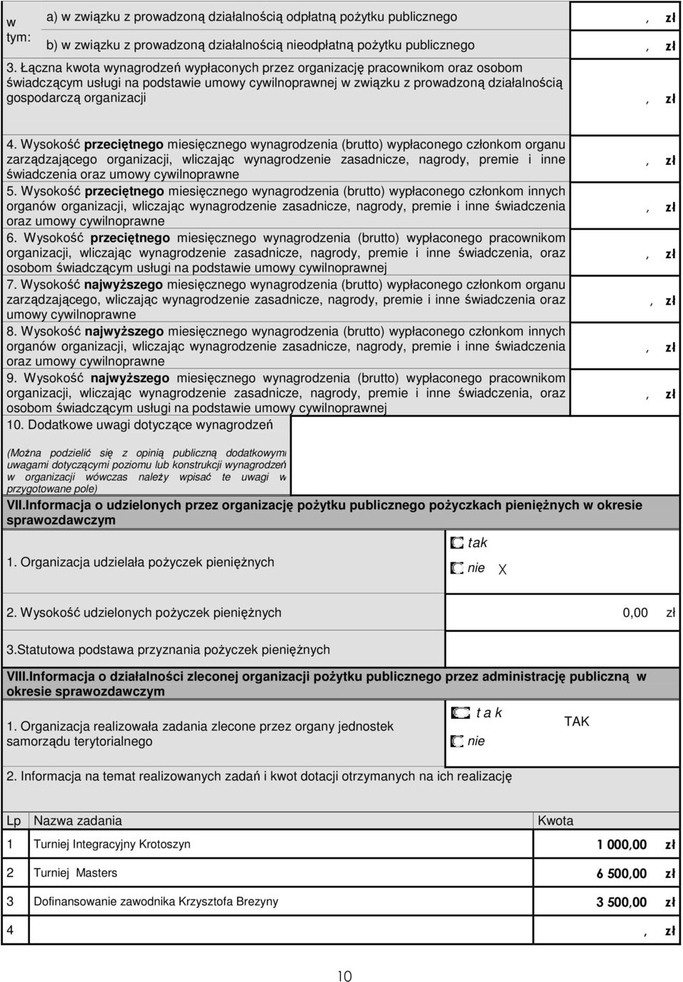 Wysokość przeciętnego miesięcznego wynagrodzenia (brutto) wypłaconego członkom organu zarządzającego organizacji, wliczając wynagrodzenie zasadnicze, nagrody, premie i inne świadczenia oraz umowy