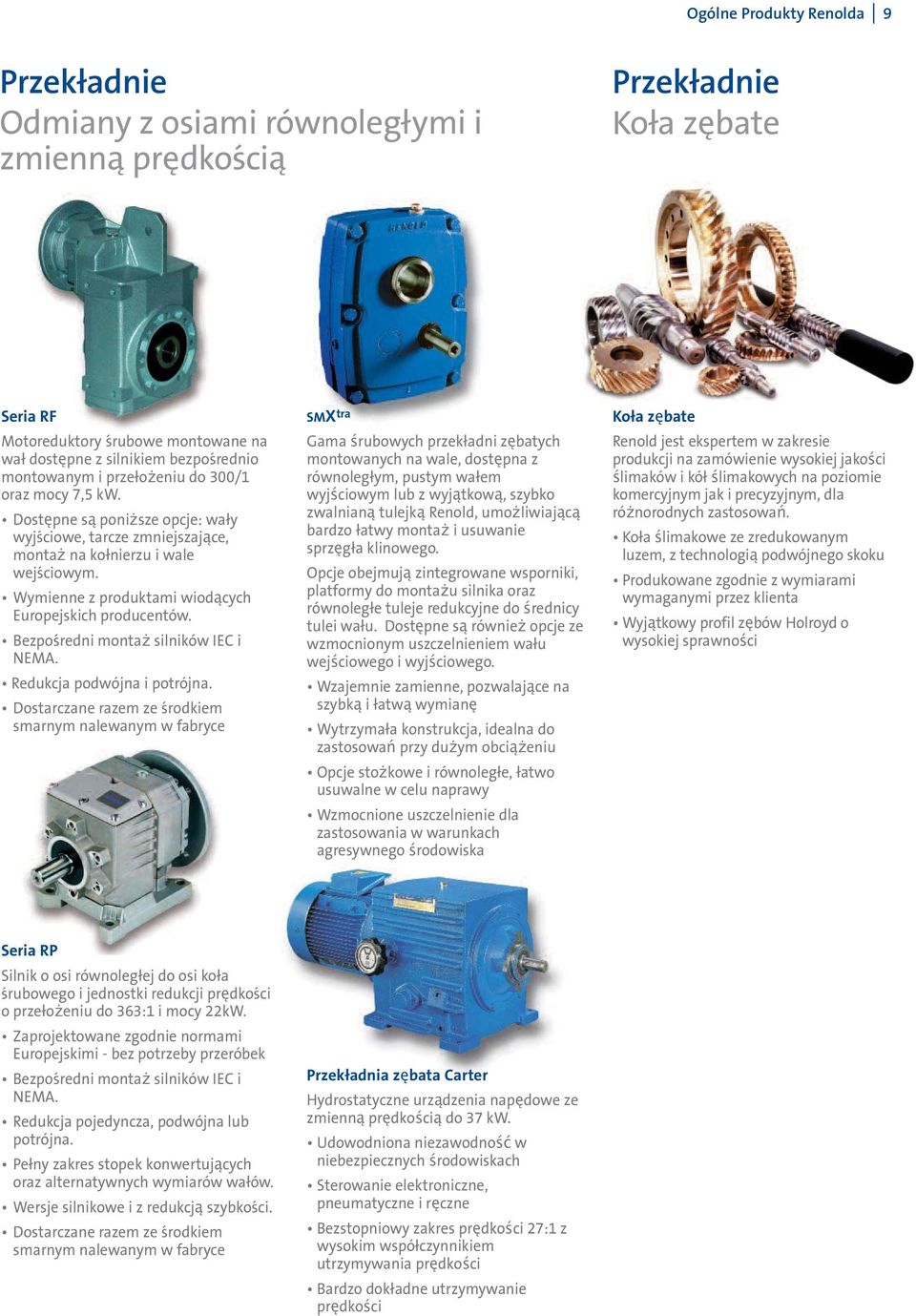 Wymienne z produktami wiodących Europejskich producentów. Bezpośredni monta silników IEC i NEMA. Redukcja podwójna i potrójna.