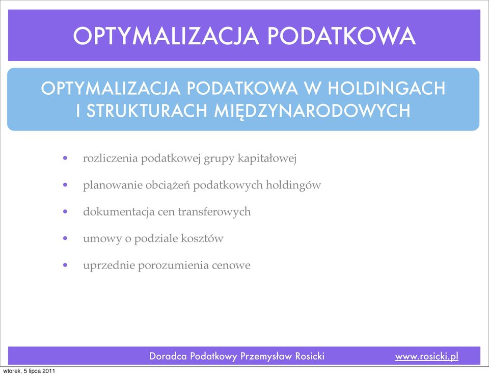 planowanie obciążeń podatkowych holdingów dokumentacja cen