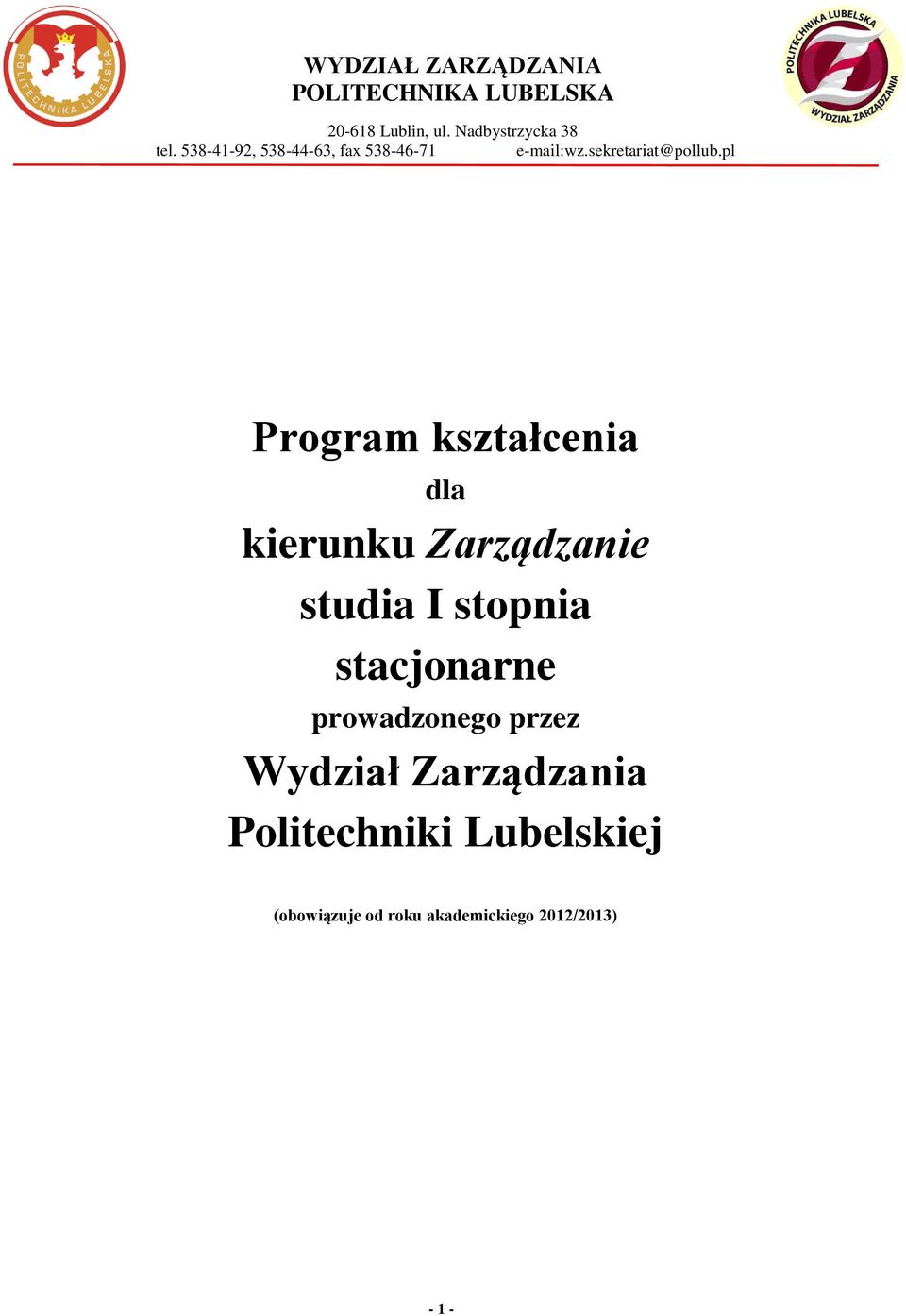 pl Program kształcenia dla kierunku Zarządzanie studia I stopnia stacjonarne