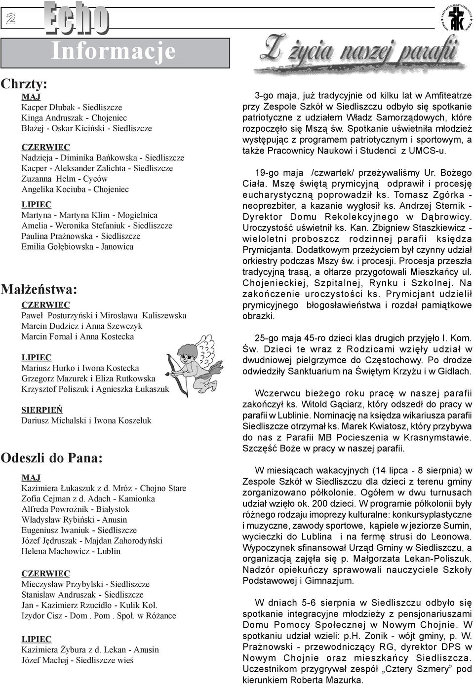 Siedliszcze Emilia Go³êbiowska - Janowica CZERWIEC Pawe³ Posturzyñski i Miros³awa Kaliszewska Marcin Dudzicz i Anna Szewczyk Marcin Fornal i Anna Kostecka LIPIEC Mariusz Hurko i Iwona Kostecka