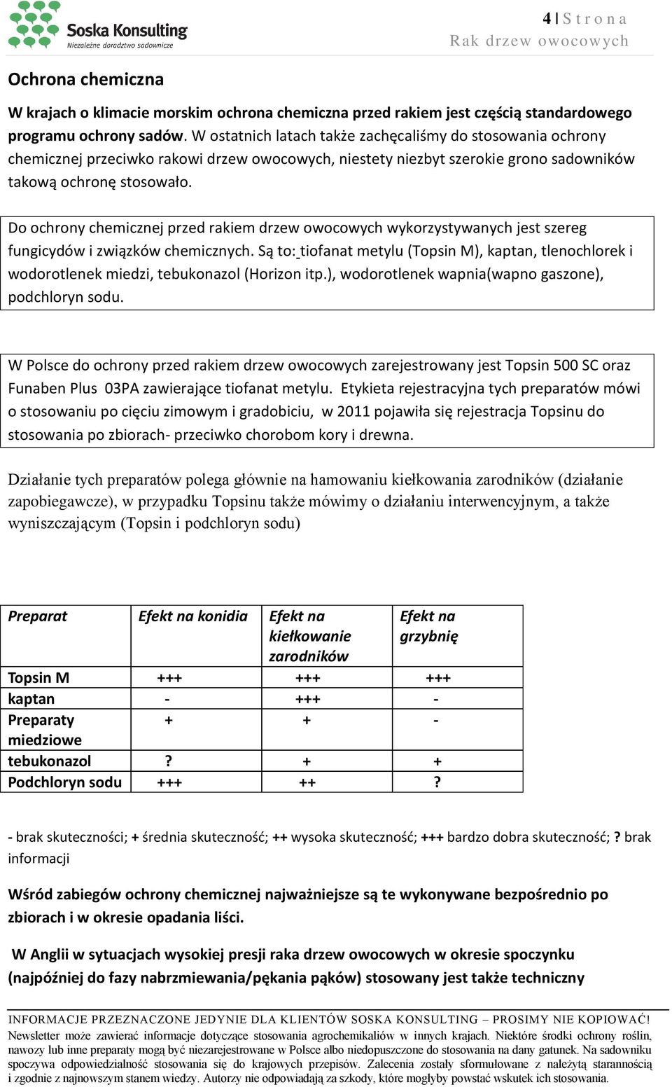 Do ochrony chemicznej przed rakiem drzew owocowych wykorzystywanych jest szereg fungicydów i związków chemicznych.