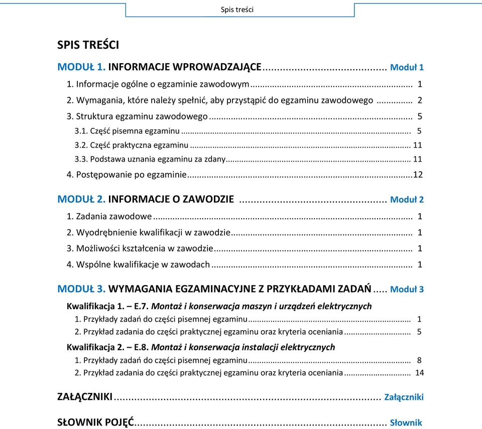 .. M Kwalifikacja 1. E.7. M P... 1 P ktycznej egzaminu oraz kryteria oceniania... 5 Kwalifikacja 2. E.8. M alacji elektrycznych P.