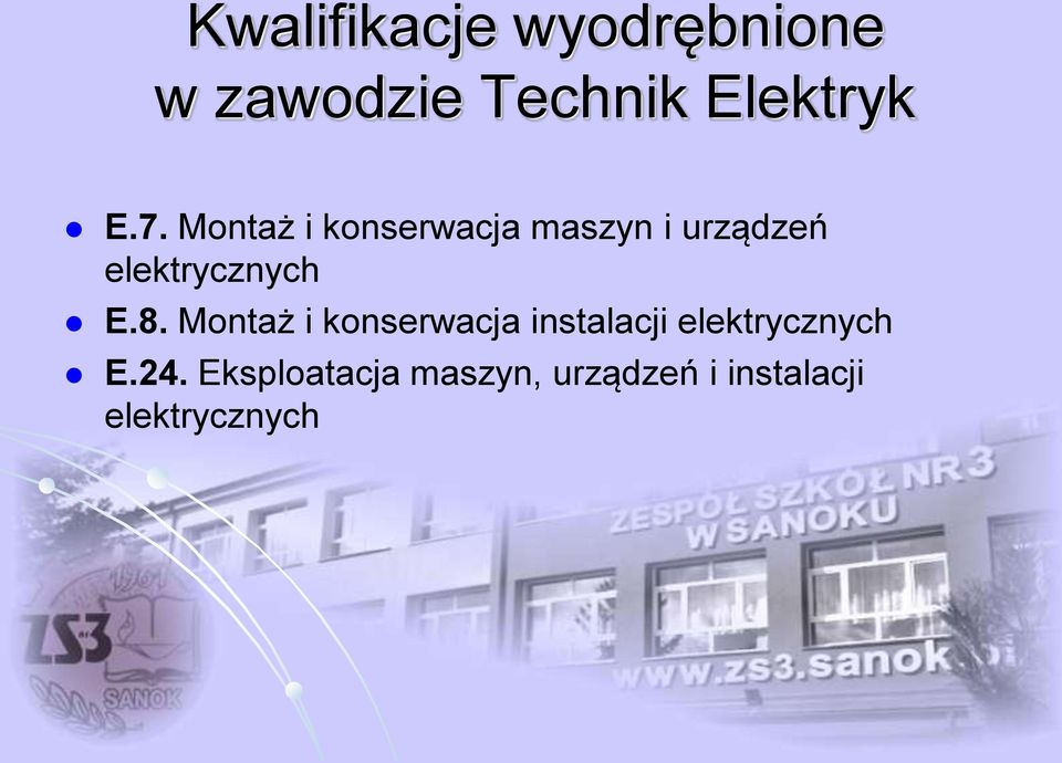 E.8. Montaż i konserwacja instalacji elektrycznych E.24.