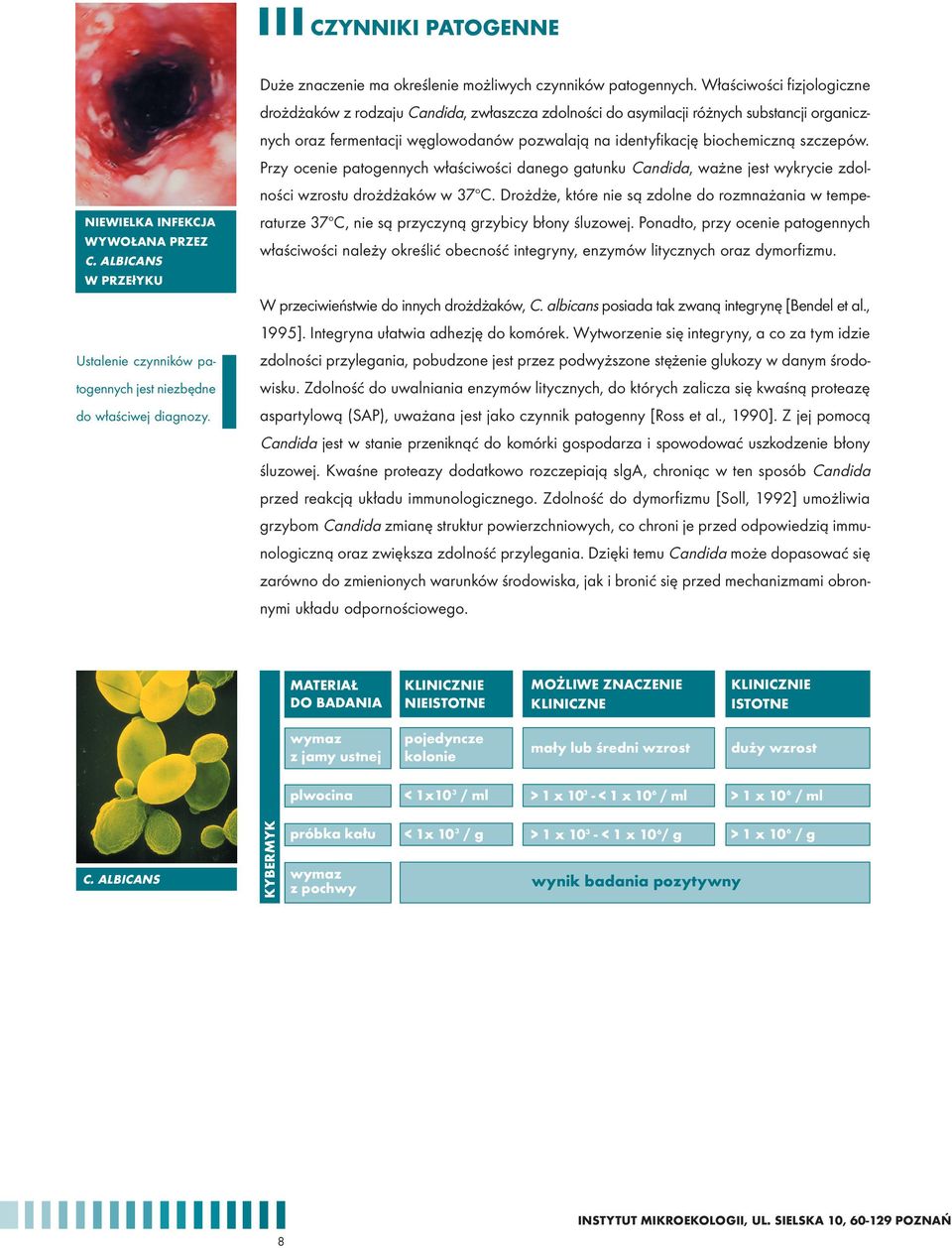 szczepów. Przy ocenie patogennych właściwości danego gatunku Candida, ważne jest wykrycie zdolności wzrostu drożdżaków w 37oC.
