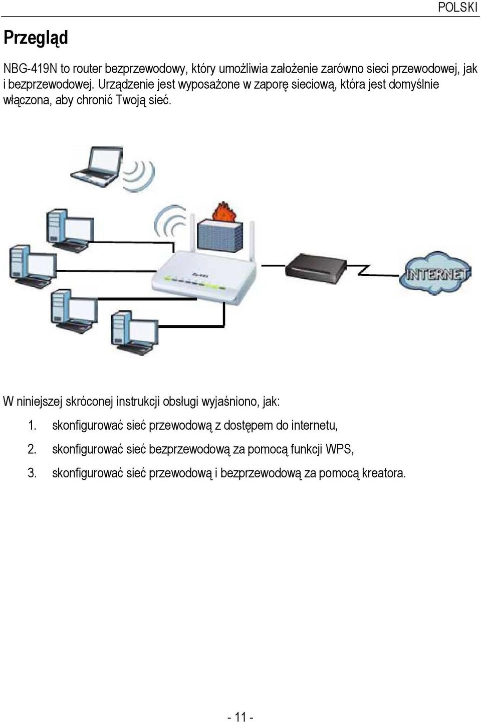 W niniejszej skróconej instrukcji obsługi wyjaśniono, jak: 1. skonfigurować sieć przewodową z dostępem do internetu, 2.