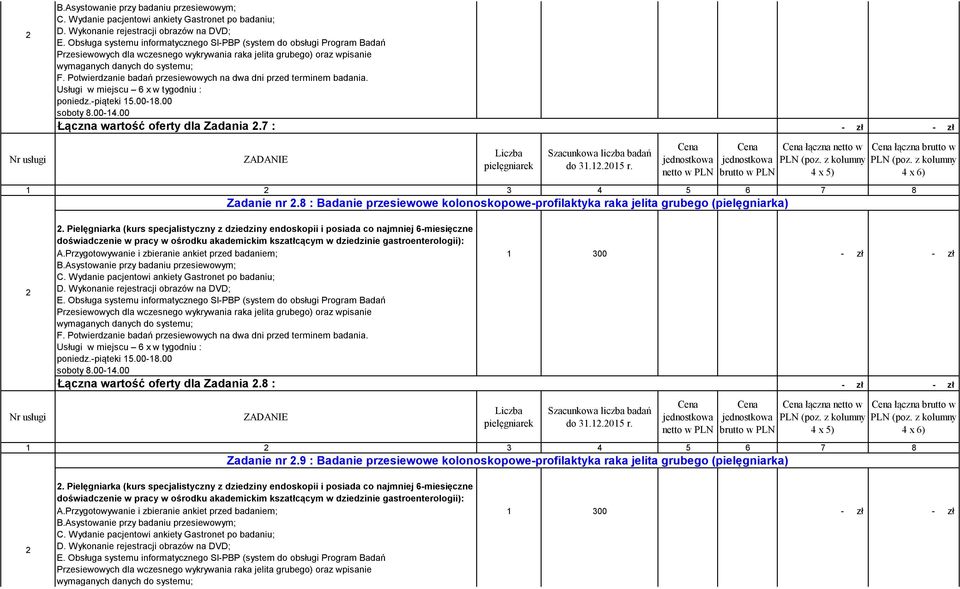 8 : Badanie przesiewowe kolonoskopowe-profilaktyka raka jelita grubego (pielęgniarka) łączna netto w łączna