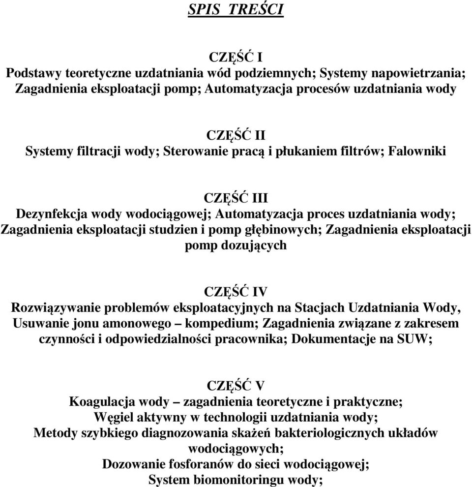 pomp dozujących CZĘŚĆ IV Rozwiązywanie problemów eksploatacyjnych na Stacjach Uzdatniania Wody, Usuwanie jonu amonowego kompedium; Zagadnienia związane z zakresem czynności i odpowiedzialności