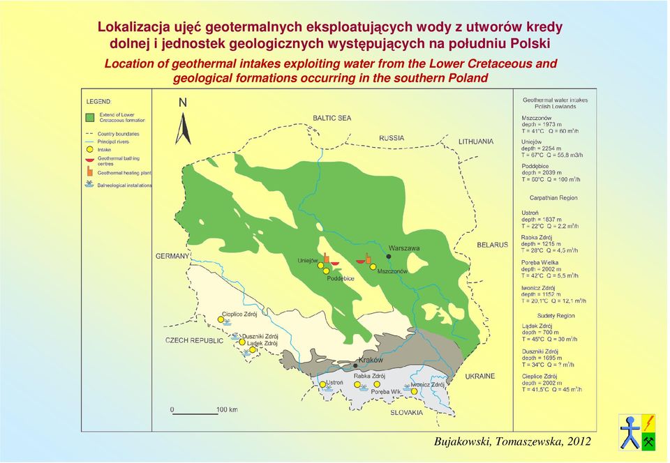 Location of geothermal intakes exploiting water from the Lower Cretaceous