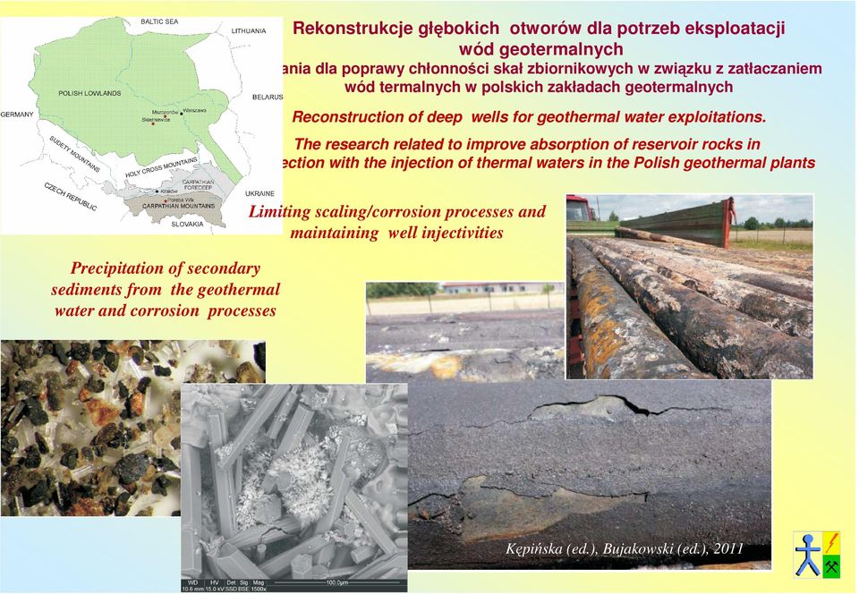 The research related to improve absorption of reservoir rocks in connection with the injection of thermal waters in the Polish geothermal plants