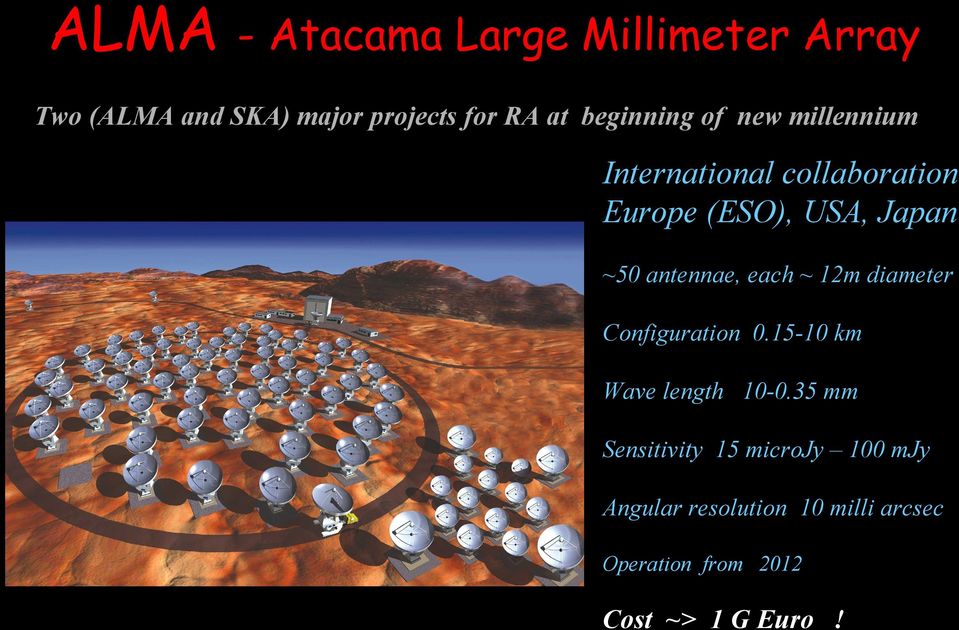 antennae, each ~ 12m diameter Configuration 0.15-10 km Wave length 10-0.