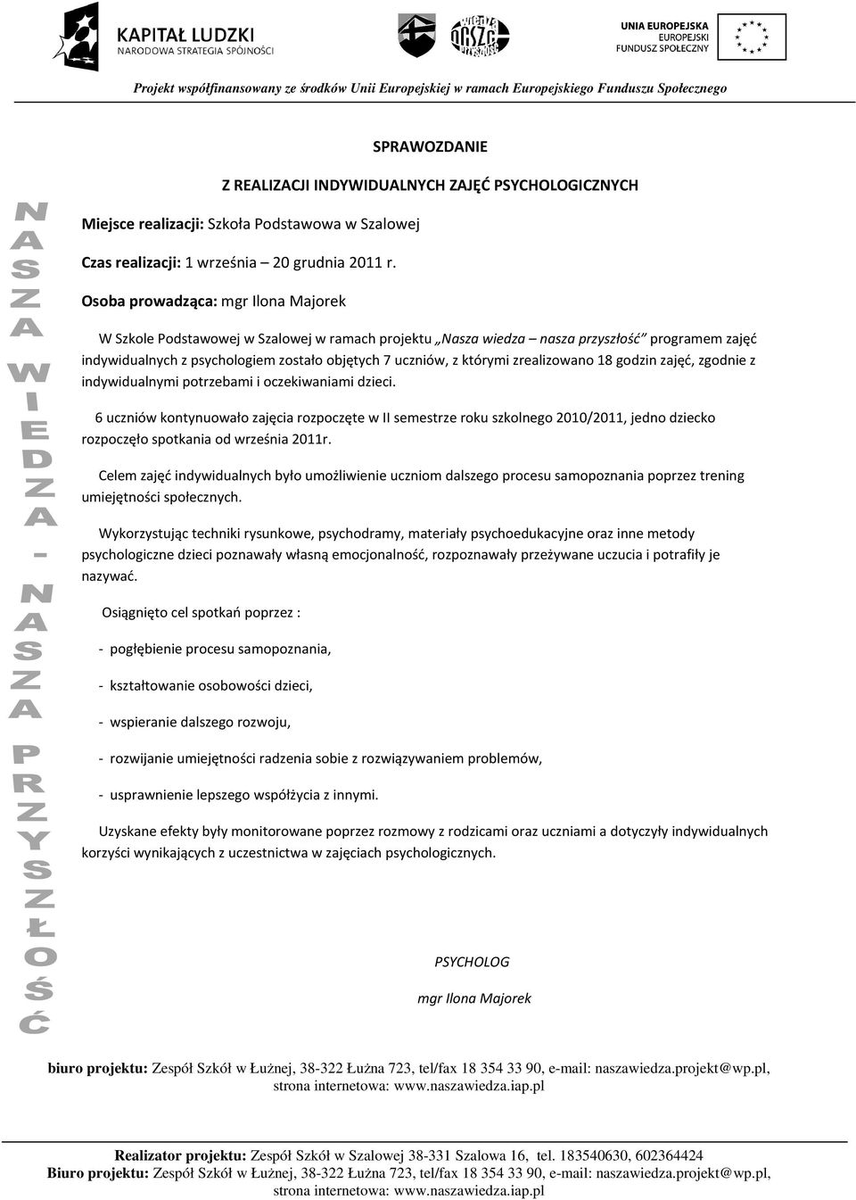 zrealizowano 18 godzin zajęć, zgodnie z indywidualnymi potrzebami i oczekiwaniami dzieci.