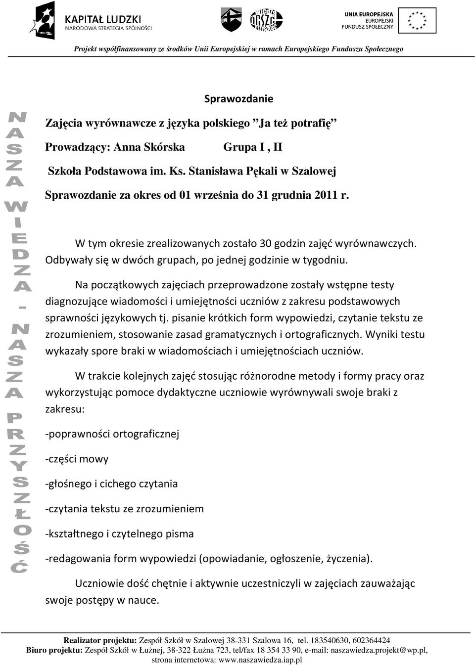Odbywały się w dwóch grupach, po jednej godzinie w tygodniu.