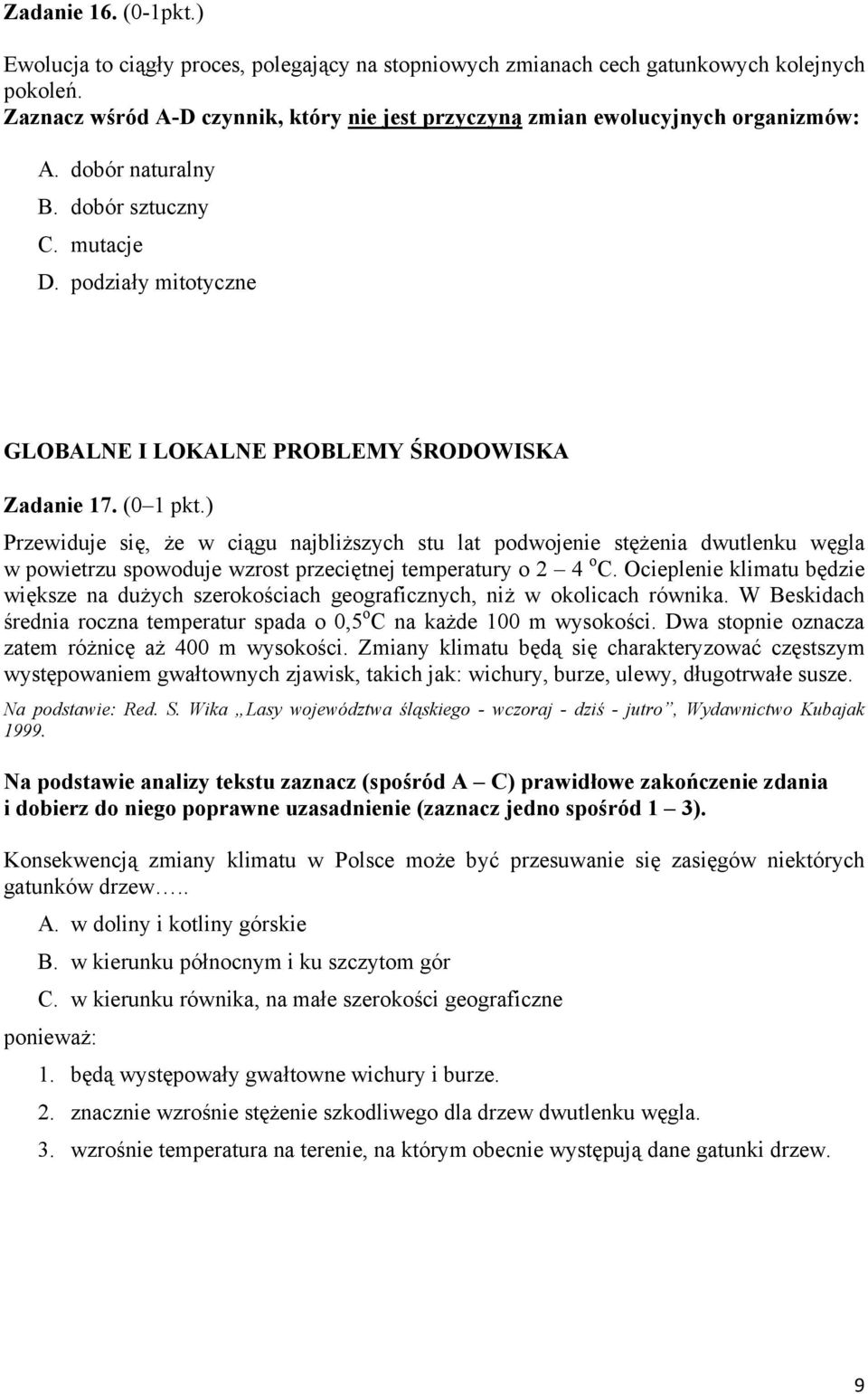 podziały mitotyczne GLOBALNE I LOKALNE PROBLEMY ŚRODOWISKA Zadanie 17. (0 1 pkt.