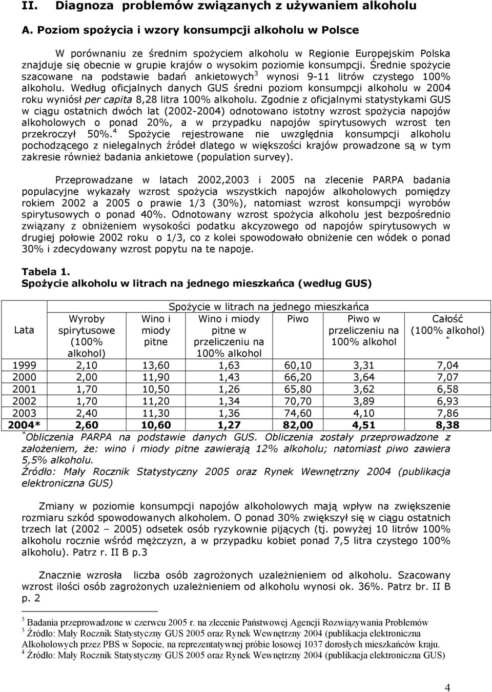 Średnie spożycie szacowane na podstawie badań ankietowych 3 wynosi 9-11 litrów czystego 100% alkoholu.