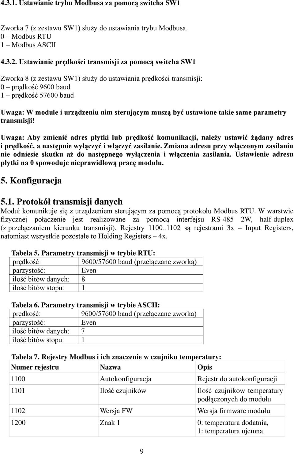 sterującym muszą być ustawione takie same parametry transmisji!