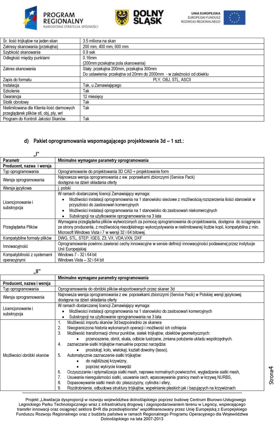 przeglądarek plików stl, obj, ply, wrl Program do Kontroli Jakości Skanów. 3.5 miliona na skan 200 mm, 400 mm, 600 mm 0.9 sek 0.