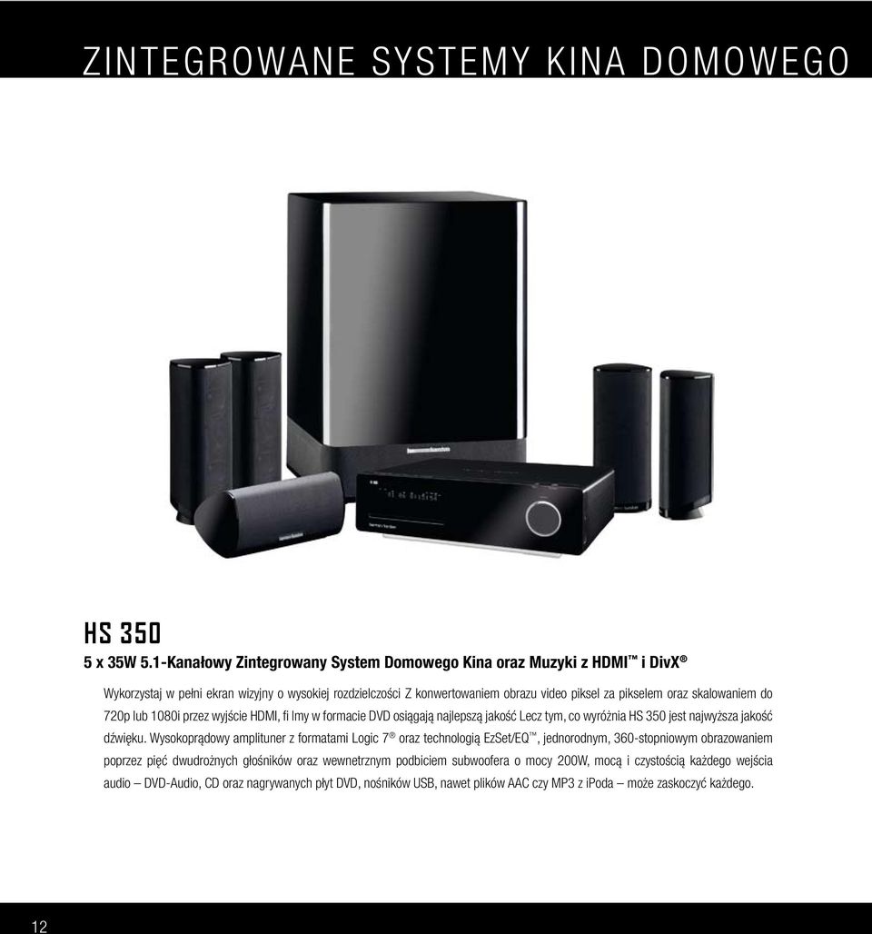 skalowaniem do 720p lub 1080i przez wyjście HDMI, fi lmy w formacie DVD osiągają najlepszą jakość Lecz tym, co wyróżnia HS 350 jest najwyższa jakość dźwięku.