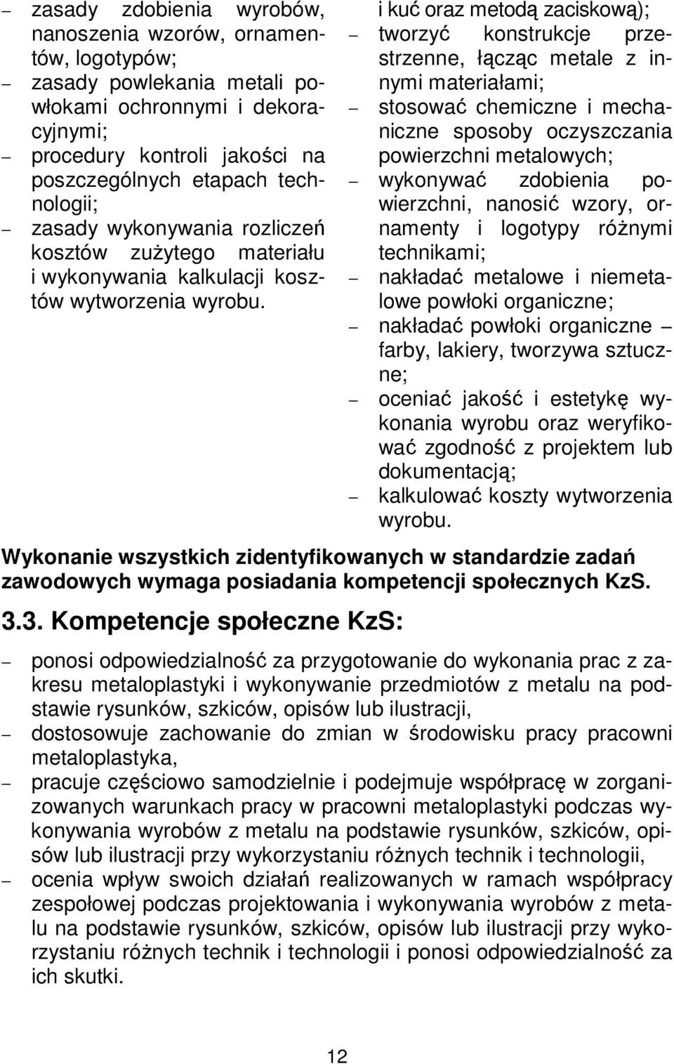 i kuć oraz metodą zaciskową); tworzyć konstrukcje przestrzenne, łącząc metale z innymi materiałami; stosować chemiczne i mechaniczne sposoby oczyszczania powierzchni metalowych; wykonywać zdobienia