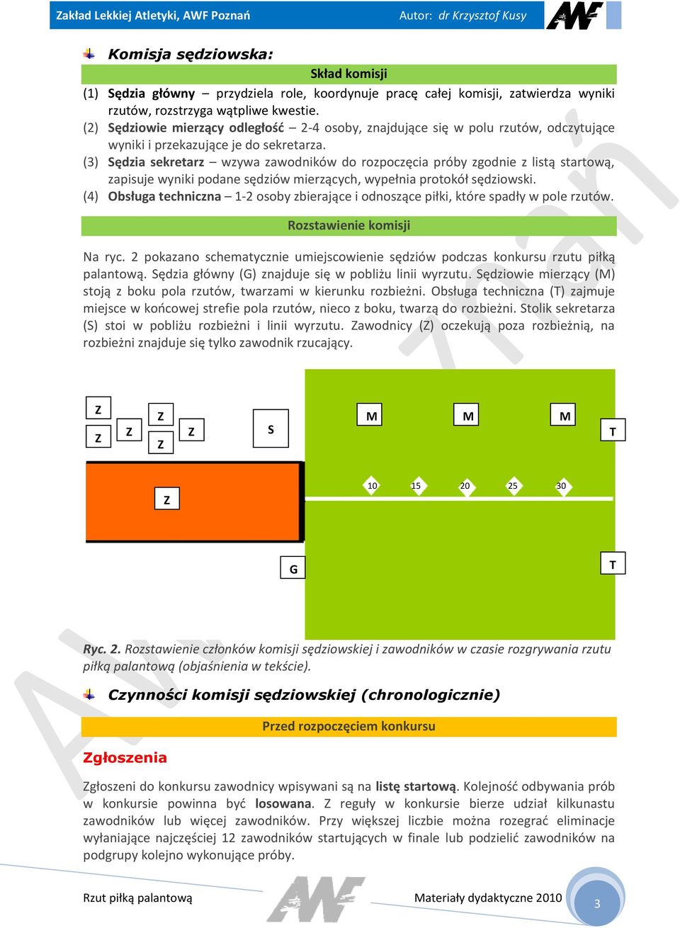 (3) Sędzia sekretarz wzywa zawodników do rozpoczęcia próby zgodnie z listą startową, zapisuje wyniki podane sędziów mierzących, wypełnia protokół sędziowski.