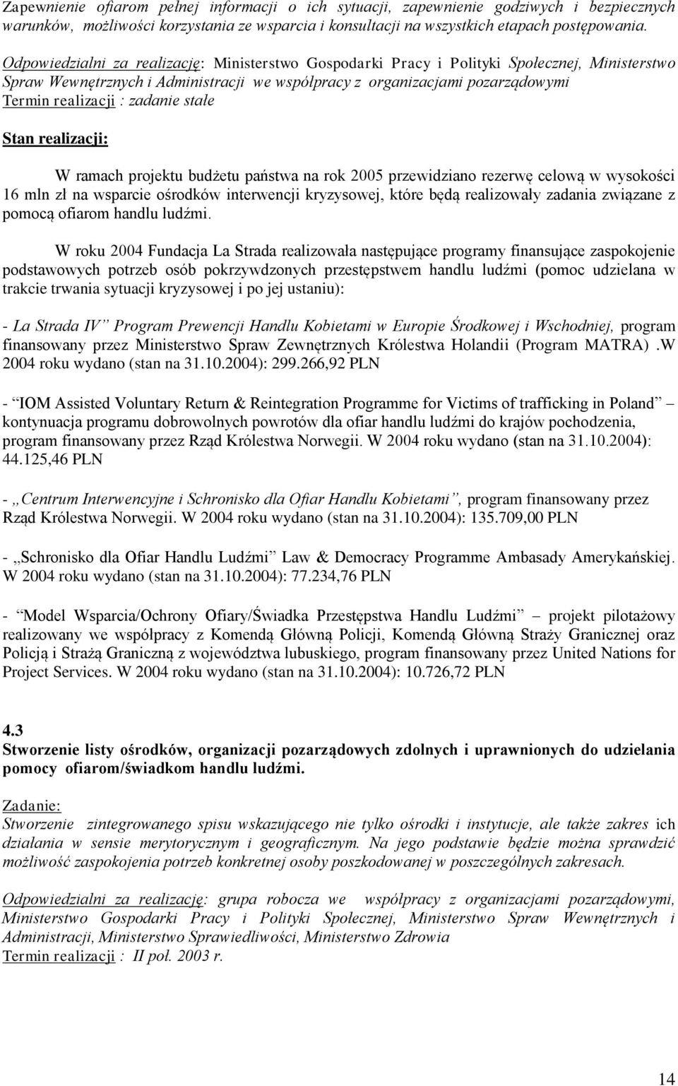 zadanie stałe W ramach projektu budżetu państwa na rok 2005 przewidziano rezerwę celową w wysokości 16 mln zł na wsparcie ośrodków interwencji kryzysowej, które będą realizowały zadania związane z