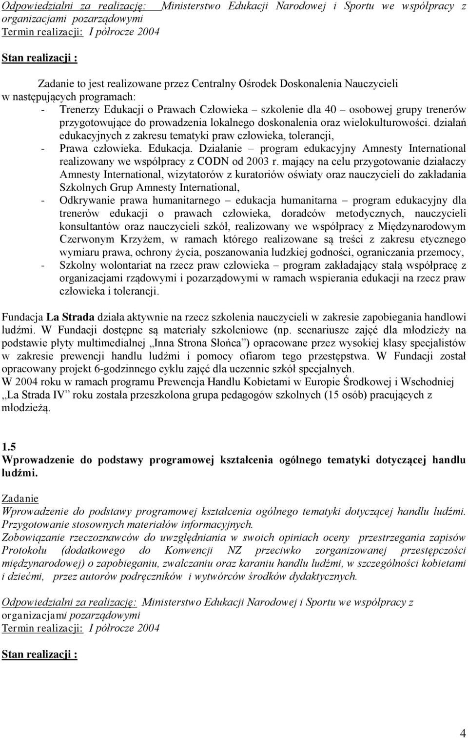 doskonalenia oraz wielokulturowości. działań edukacyjnych z zakresu tematyki praw człowieka, tolerancji, - Prawa człowieka. Edukacja.