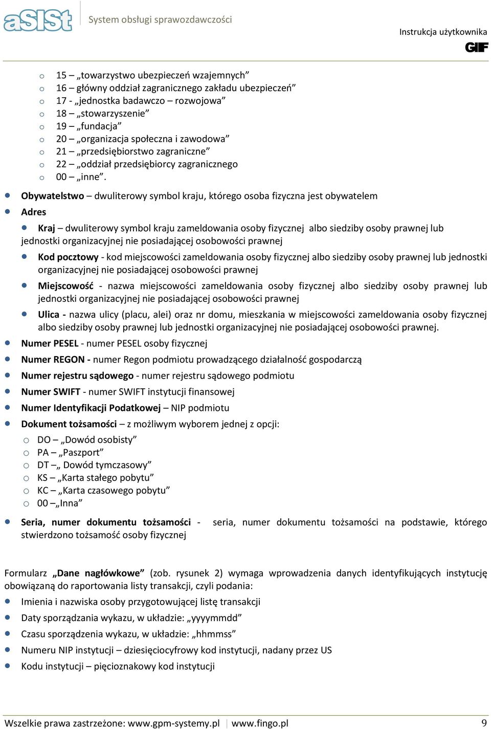 Obywatelstw dwuliterwy symbl kraju, któreg sba fizyczna jest bywatelem Adres Kraj dwuliterwy symbl kraju zameldwania sby fizycznej alb siedziby sby prawnej jednstki rganizacyjnej nie psiadającej