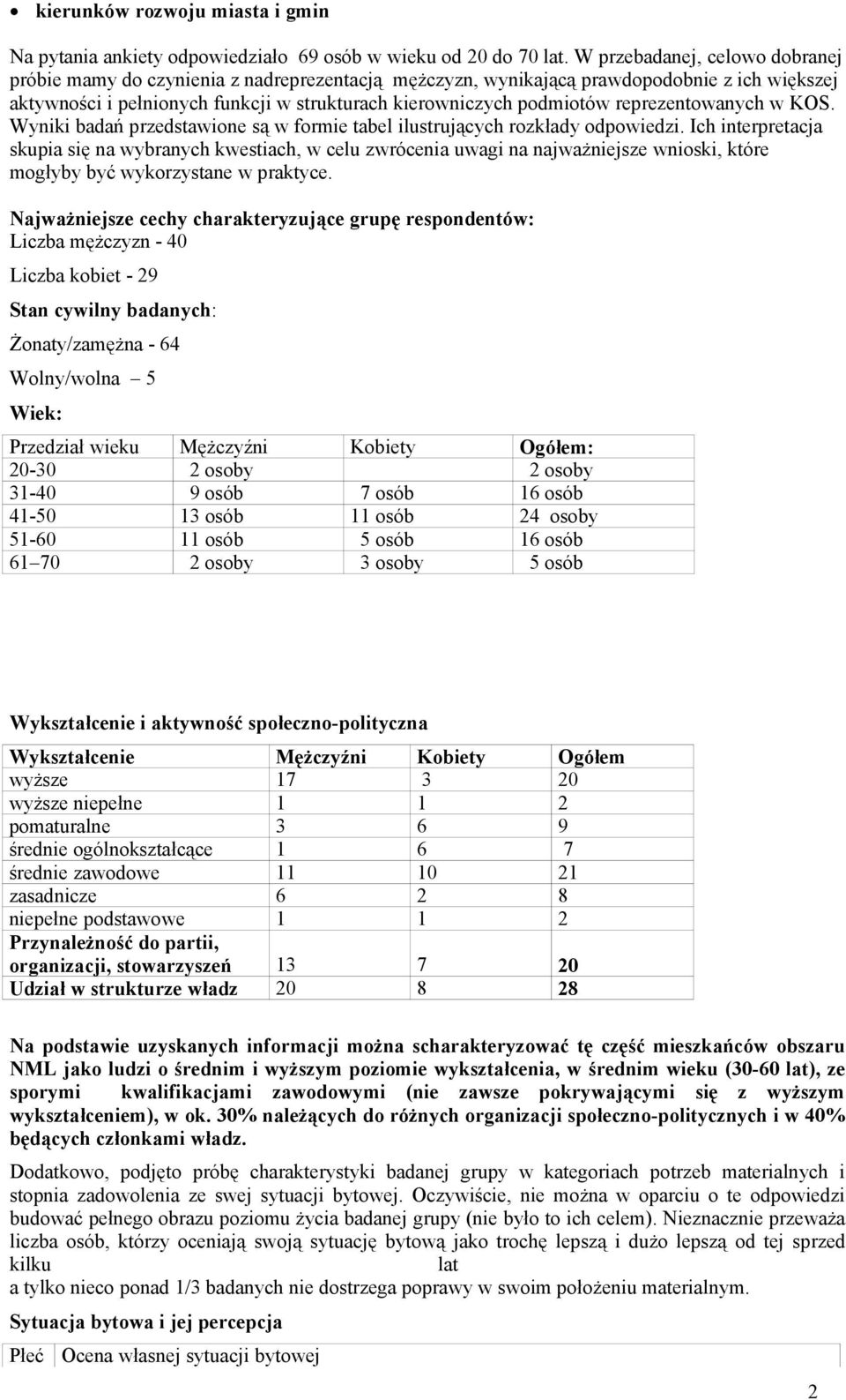 reprezentowanych w KOS. Wyniki badań przedstawione są w formie tabel ilustrujących rozkłady odpowiedzi.