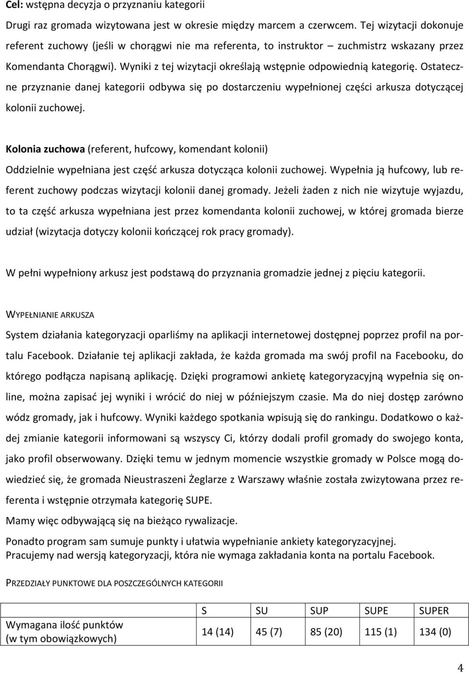 Wyniki z tej wizytacji określają wstępnie odpowiednią kategorię. Ostateczne przyznanie danej kategorii odbywa się po dostarczeniu wypełnionej części arkusza dotyczącej kolonii zuchowej.