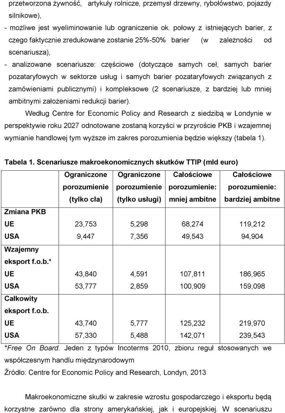 pozataryfowych w sektorze usług i samych barier pozataryfowych związanych z zamówieniami publicznymi) i kompleksowe (2 scenariusze, z bardziej lub mniej ambitnymi założeniami redukcji barier).