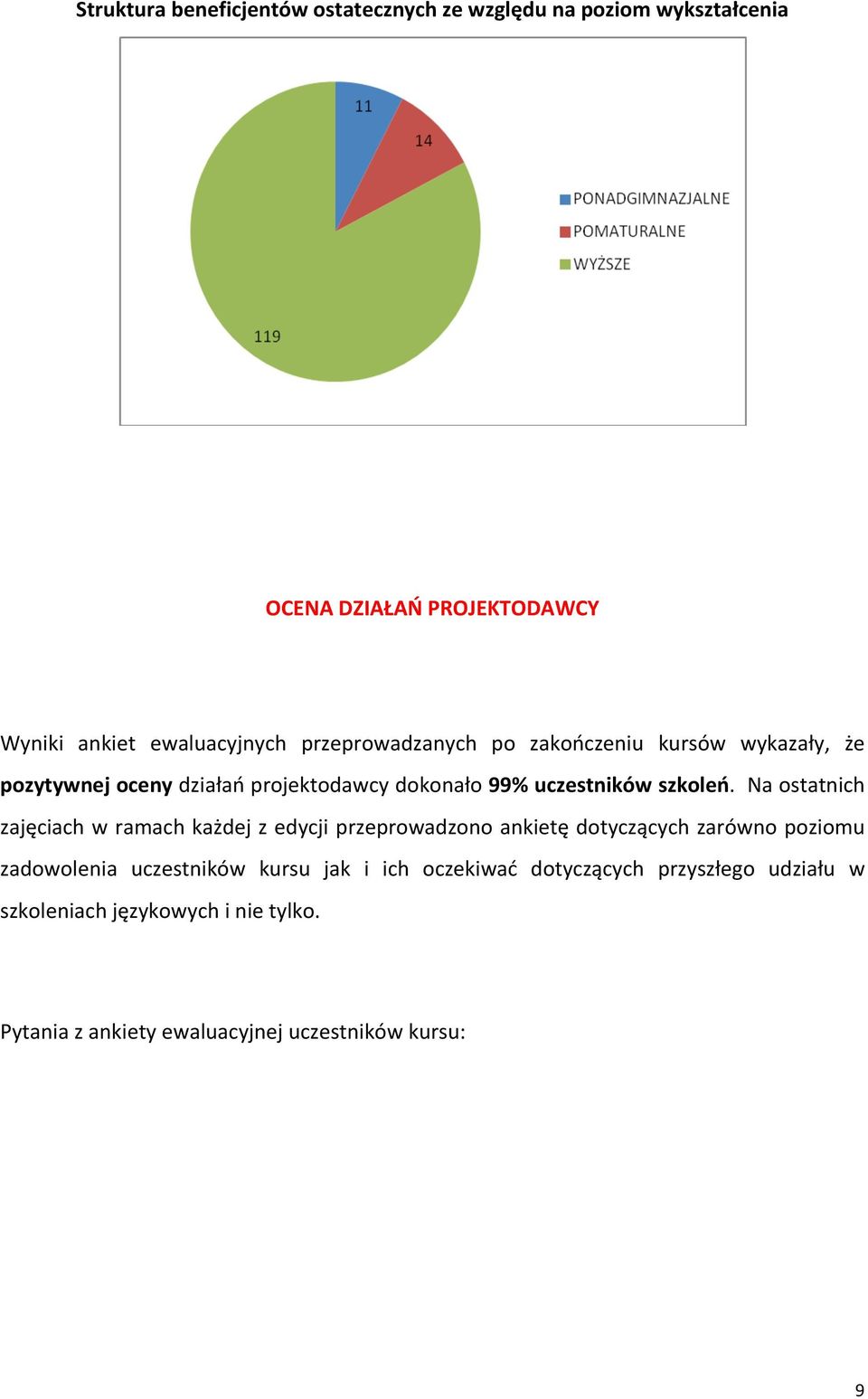 Na ostatnich zajęciach w ramach każdej z edycji przeprowadzono ankietę dotyczących zarówno poziomu zadowolenia uczestników kursu