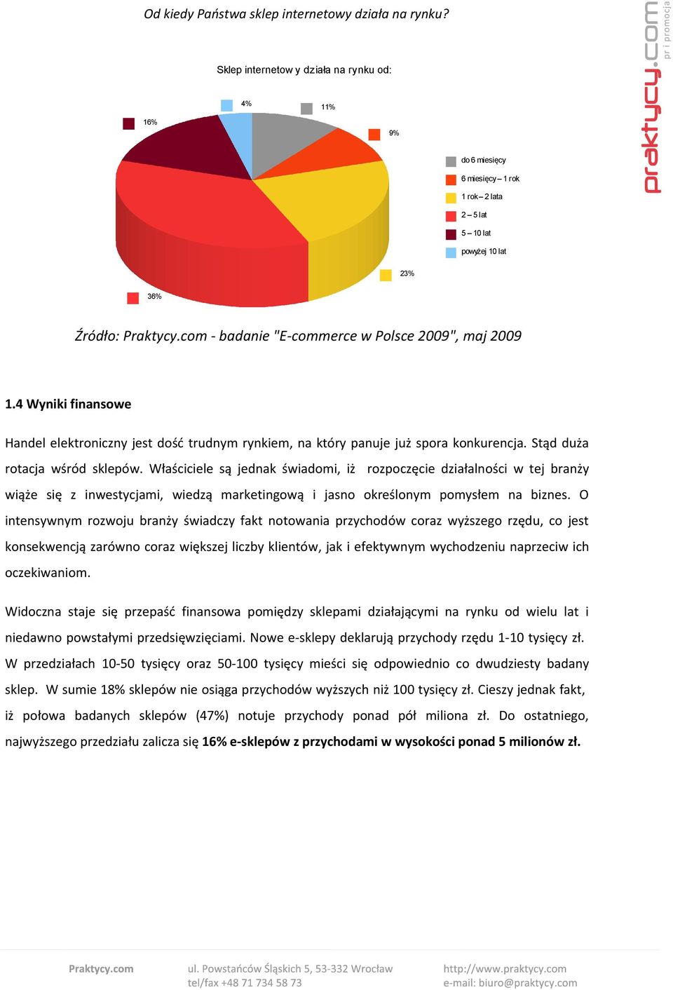 com - badanie "E-commerce w Polsce 2009", maj 2009 1.4 Wyniki finansowe Handel elektroniczny jest dość trudnym rynkiem, na który panuje już spora konkurencja. Stąd duża rotacja wśród sklepów.