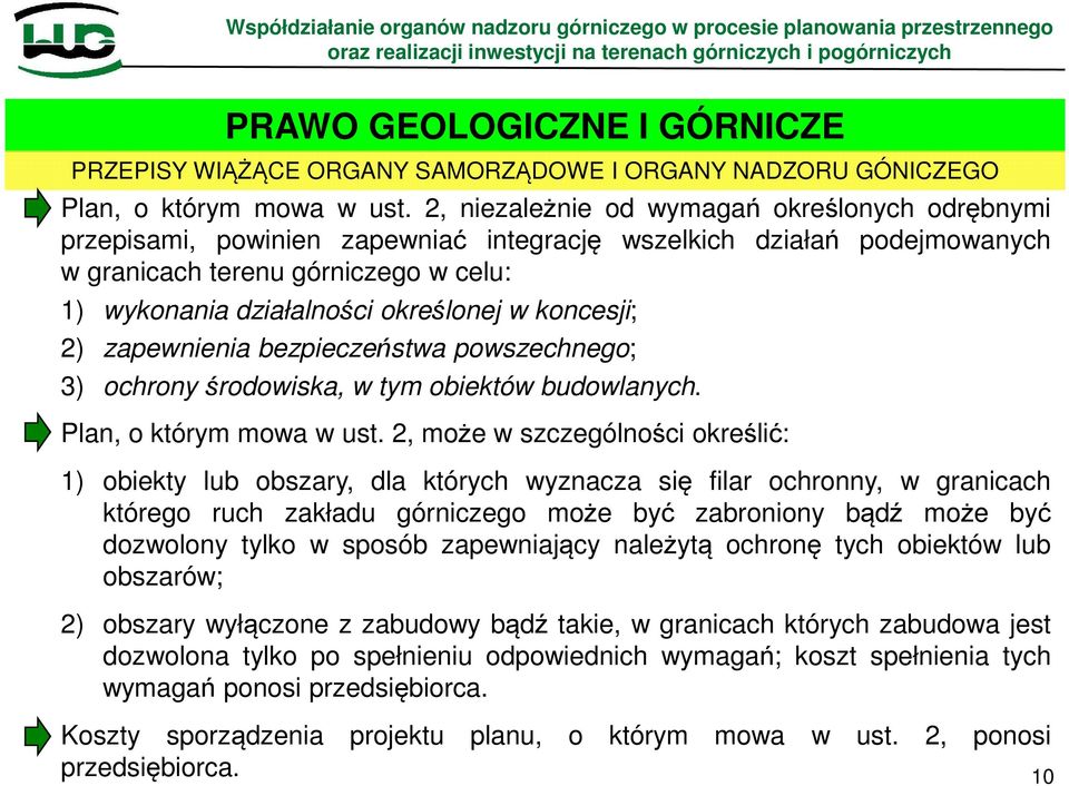 koncesji; 2) zapewnienia bezpieczeństwa powszechnego; 3) ochrony środowiska, w tym obiektów budowlanych. Plan, o którym mowa w ust.