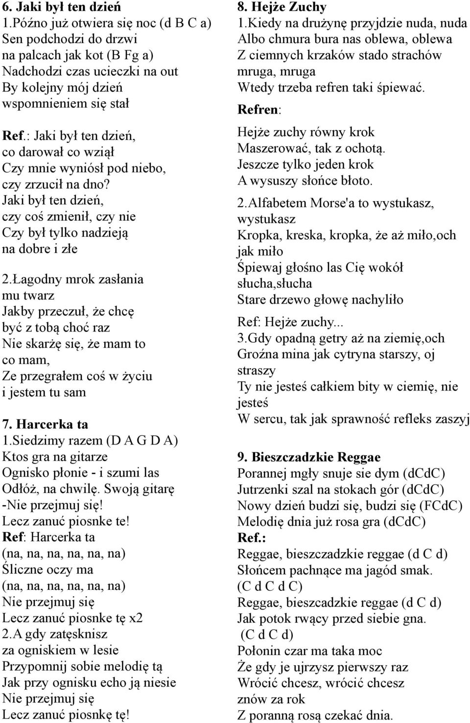 Łagodny mrok zasłania mu twarz Jakby przeczuł, że chcę być z tobą choć raz Nie skarżę się, że mam to co mam, Ze przegrałem coś w życiu i jestem tu sam 7. Harcerka ta 1.