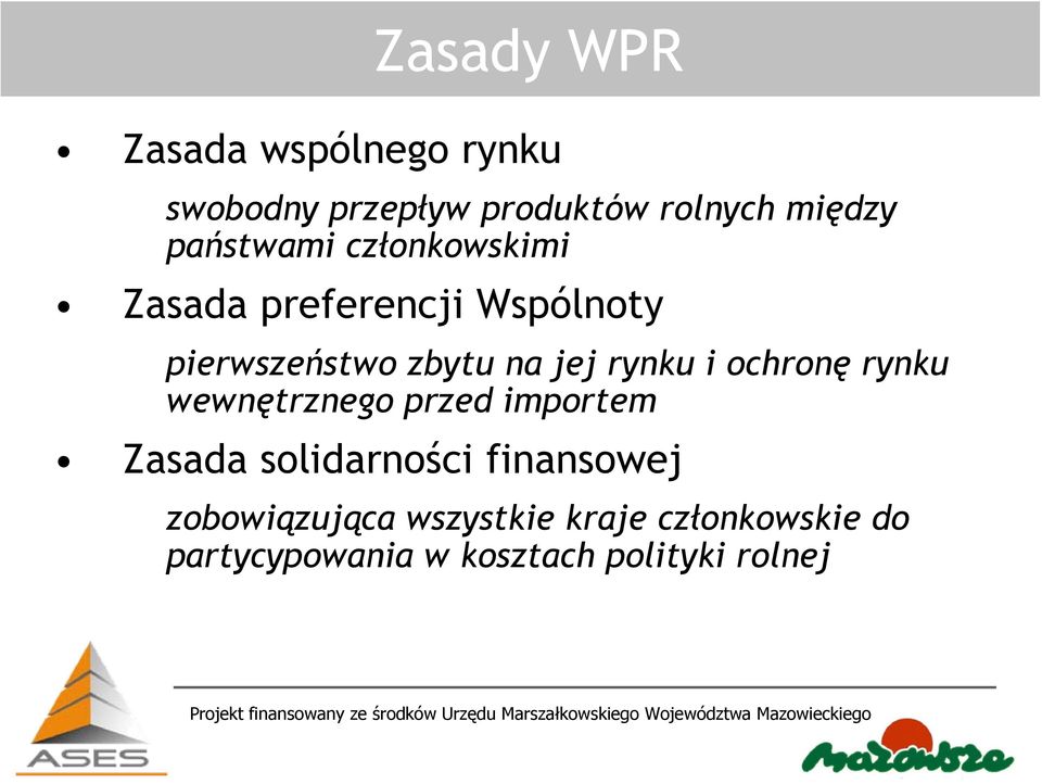 rynku i ochronę rynku wewnętrznego przed importem Zasada solidarności finansowej