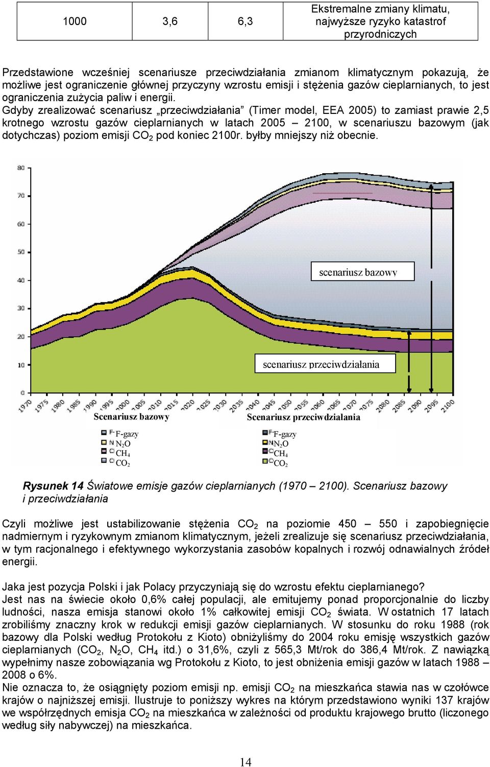 Gdyby zrealizować scenariusz przeciwdziałania (Timer model, EEA 2005) to zamiast prawie 2,5 krotnego wzrostu gazów cieplarnianych w latach 2005 2100, w scenariuszu bazowym (jak dotychczas) poziom