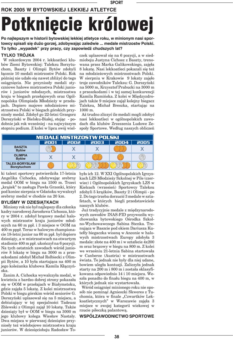 lekkoatleci klu bów Ziemi Bytowskiej: Taleksu Borzytu chom, Baszty i Olimpii Bytów zdobyli łącznie 10 medali mistrzostw Polski. Rok później nie udało się nawet zbliżyć do tego osiągnięcia.