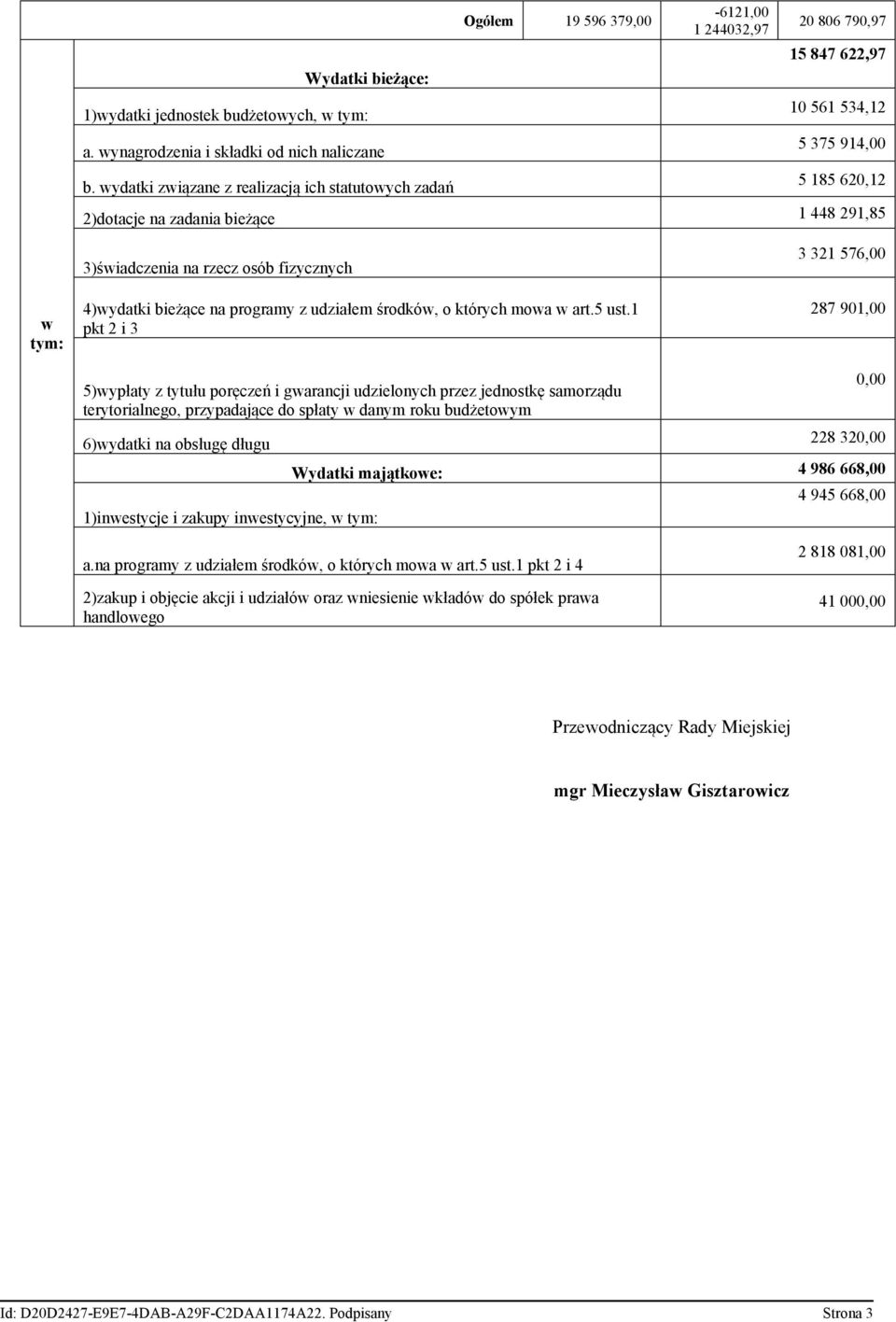 291,85 w tym: 3)świadczenia na rzecz osób fizycznych 4)wydatki bieżące na programy z udziałem środków, o których mowa w art.5 ust.