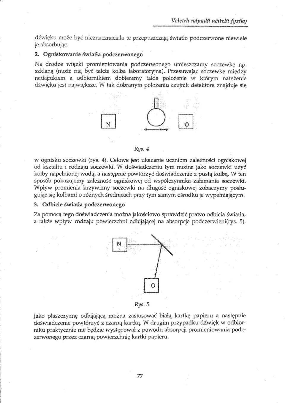 Przesuwając soczewkę między nadajnikiem a odbiornikiem dobieramy takie położenie w którym natężenie (17'..",,,,,, jest największe, W tak dobranym położeniu detektora znajduje się Rys.