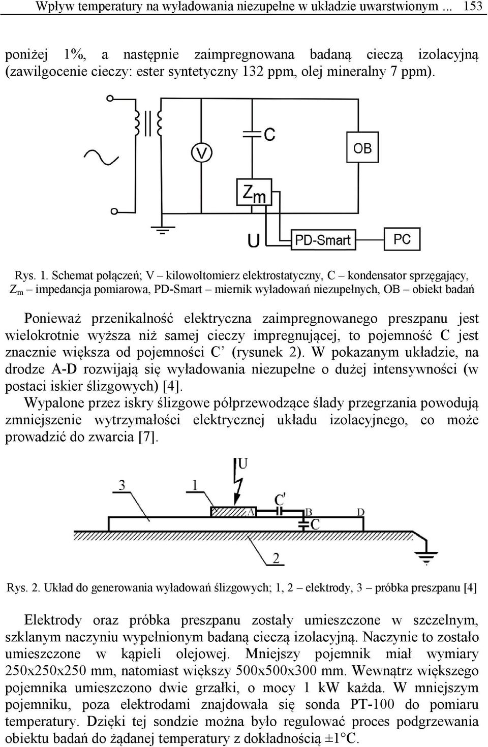 elektrostatyczny, C kondensator sprzęgający, Z m impedancja pomiarowa, PD-Smart miernik wyładowań niezupełnych, OB obiekt badań Ponieważ przenikalność elektryczna zaimpregnowanego preszpanu jest