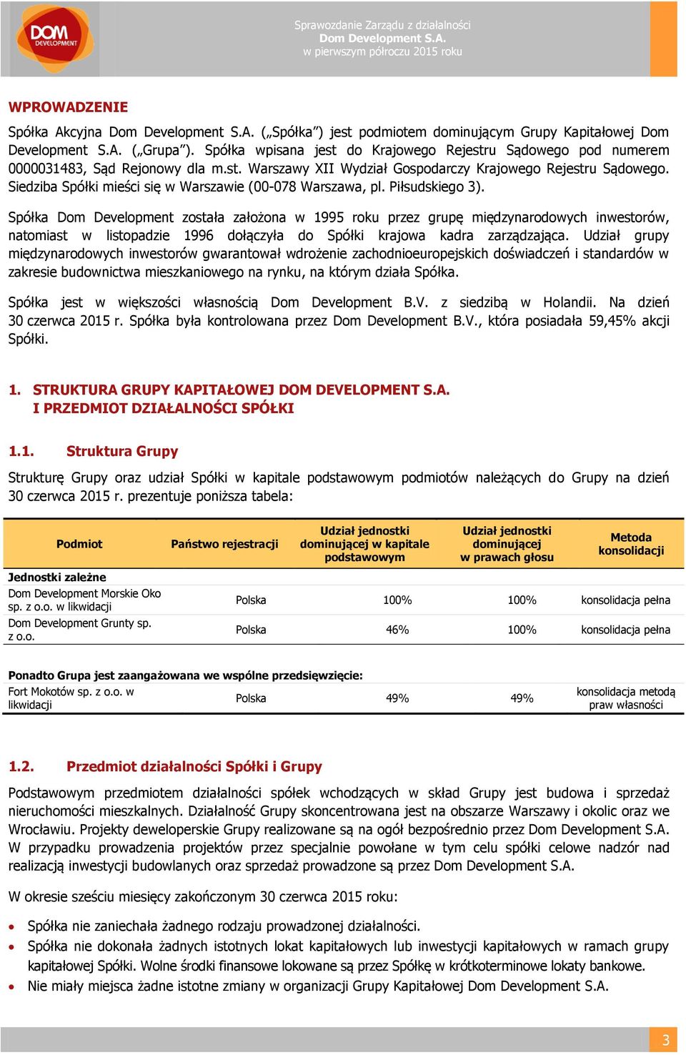 Siedziba Spółki mieści się w Warszawie (00-078 Warszawa, pl. Piłsudskiego 3).