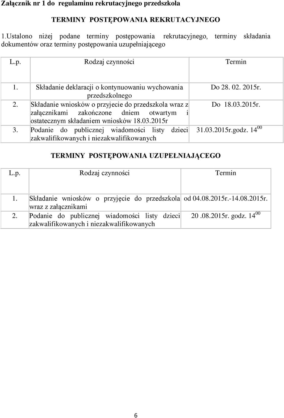 Składanie deklaracji o kontynuowaniu wychowania przedszkolnego 2. Składanie wniosków o przyjecie do przedszkola wraz z załącznikami zakończone dniem otwartym i ostatecznym składaniem wniosków 18.03.