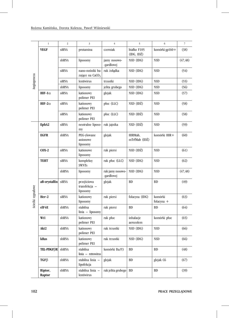 sirna kationowy polimer PEI HIF-2 sirna kationowy polimer PEI sirna kationowy polimer PEI EphA2 sirna neutralne liposomy EGFR shrna PEG-ylowane anionowe liposomy glejak COX-2 sirna kationowe liposomy