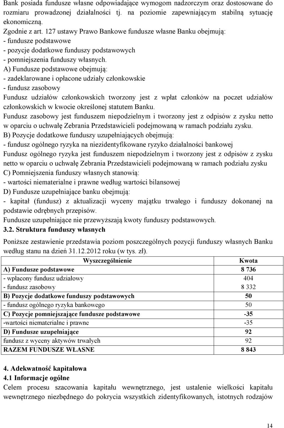 A) Fundusze podstawowe obejmują: - zadeklarowane i opłacone udziały członkowskie - fundusz zasobowy Fundusz udziałów członkowskich tworzony jest z wpłat członków na poczet udziałów członkowskich w