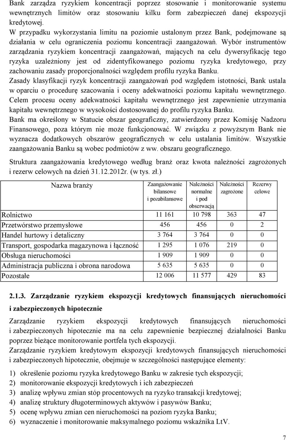 Wybór instrumentów zarządzania ryzykiem koncentracji zaangażowań, mających na celu dywersyfikację tego ryzyka uzależniony jest od zidentyfikowanego poziomu ryzyka kredytowego, przy zachowaniu zasady