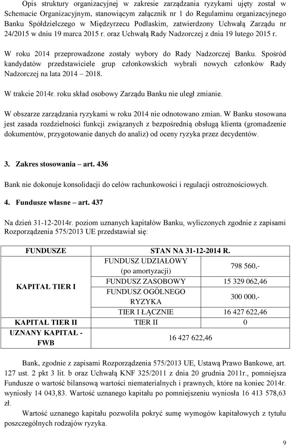 Spośród kandydatów przedstawiciele grup członkowskich wybrali nowych członków Rady Nadzorczej na lata 2014 2018. W trakcie 2014r. roku skład osobowy Zarządu Banku nie uległ zmianie.