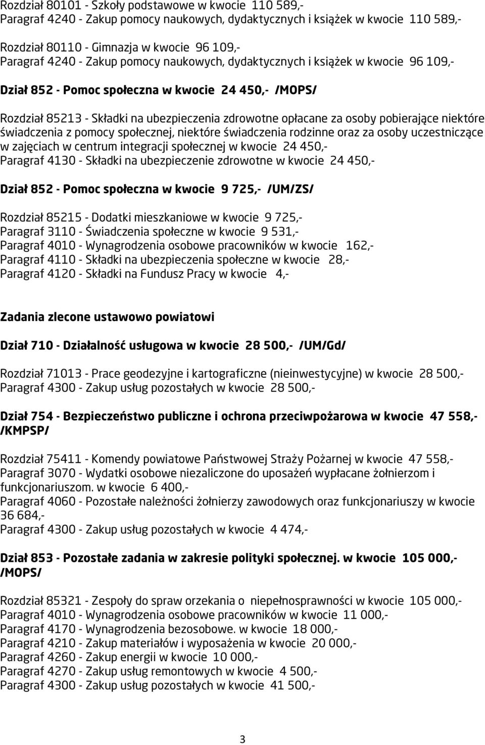 niektóre świadczenia z pomocy społecznej, niektóre świadczenia rodzinne oraz za osoby uczestniczące w zajęciach w centrum integracji społecznej w kwocie 24 450,- Paragraf 4130 - Składki na