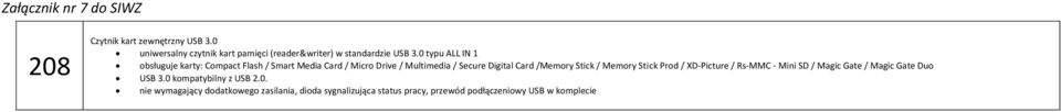 /Memory Stick / Memory Stick Prod / XD-Picture / Rs-MMC - Mini SD / Magic Gate / Magic Gate Duo USB 3.